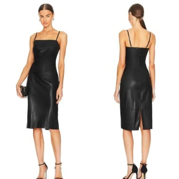 L'AGENCE Black Vegan Leather Midi Dress - Picture 1 of 4